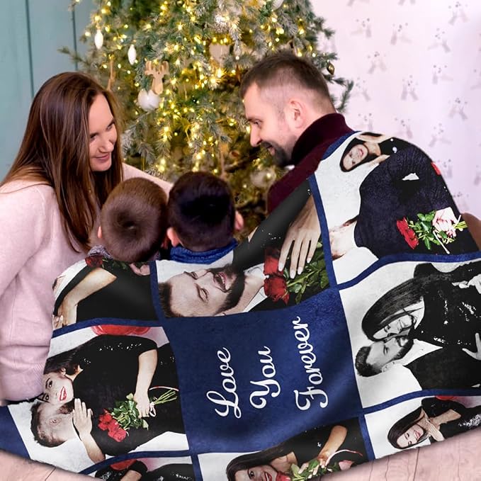 Ships Next Day, Custom Sherpa Fleece Blanket with Photos Text Soft Warm Custom Blanket Personalized Couples Gifts for Boyfriend Girlfriend Customized Picture Blanket Gifts for Christmas Valentines Day