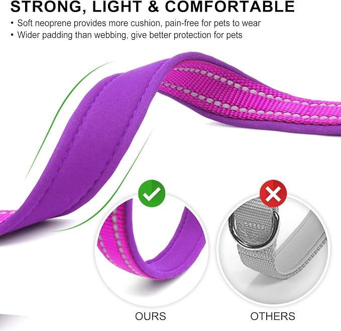azuza Reflective Dog Collar, Neoprene Padded Medium Dog Collar, Purple, M
