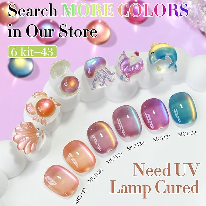Double Rhythm 15ML Ice Glass Cat Eye Gel Polish with Magnet Holographic Glitter Shimmer Translucent Sheer Color Salon Soak Off Magnetic Nail at Home (Dark Orange-MC1127)