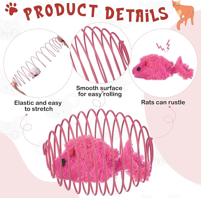 Jecery 5 Pcs Cat Toys Spring,Mouse,Pink
