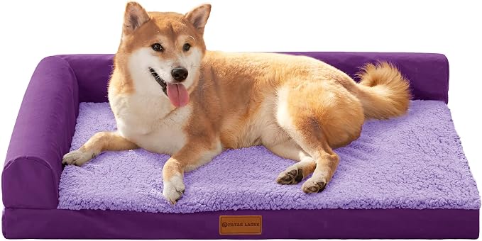 Patas Lague Orthopedic Medium Dog Bed Washable Pet Sofa Bed 30''X20''Purple | 2-Sided Bolster Egg-Crate Foam Dog Couch Medium Size Dogs, Waterproof Removable Washable Cover, Nonskid Bottom Pet Crate Mat
