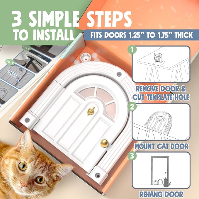 Purrfect Portal Meow Manor® Cat Door Interior Door - No-Flap, Fits Cats Up to 20 lbs, Easy DIY Setup, No Training Needed