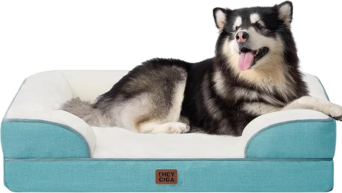 EHEYCIGA Orthopedic XXL Dog Bed, Waterproof Washable XL Big Pet Bed 48" | Non-Slip Bottom and Egg-Crate Memory Foam Extra Large Pet Couch Bed with Washable Removable Cover, Turquoise Blue