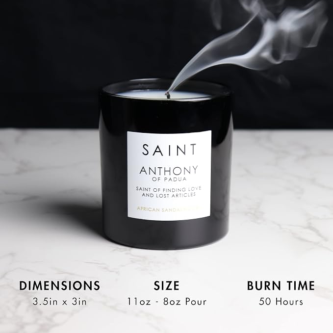 SAINT Anthony of Padua Scented Candle with Prayer and Prayer Coin | Saint of Finding Love and Lost Articles, Soy Coconut Aromatherapy Candle with 50 Hour Burn Time