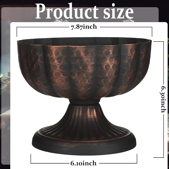 4 Pcs Black Bronze Compote Bowl, 8" Wide Pedestal | Vintage Pedestal Vase for Wedding Centerpieces, Antique Urn Planter Style, Anniversary Parties, Indoor Outdoor Summer Events