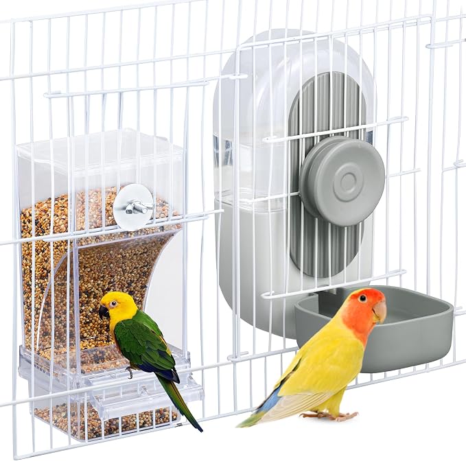 Lemtrflo No Mess Bird Feeder Water Dispenser, Parrot Cage Automatic Feeders | Automatic Feeding & Hydration, Parakeet Cage Accessories for Parrots, Cockatiels, Finches, Lovebirds & Budgies