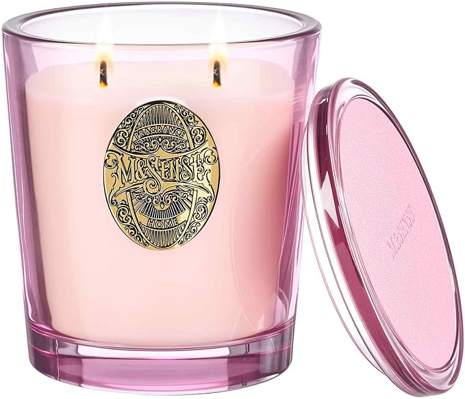 M&SENSE Large Two-Wick Soy Candle | Jasmine & Pink | 19.8 oz, 120H Burn Time | Luxury Scented Candle for Relaxation, Gifting, Home Décor | Ideal for Bedroom, Office, Party Ambiance