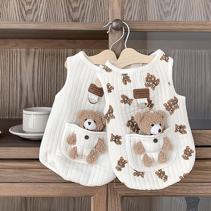 Cute Pet Apparel Plush Bear Pattern Cartoon Dog Clothes All Season Sleeveless Puppy Kitten Pullover Soft Skin-Friendly (White2, M (4.4-7.7lbs))