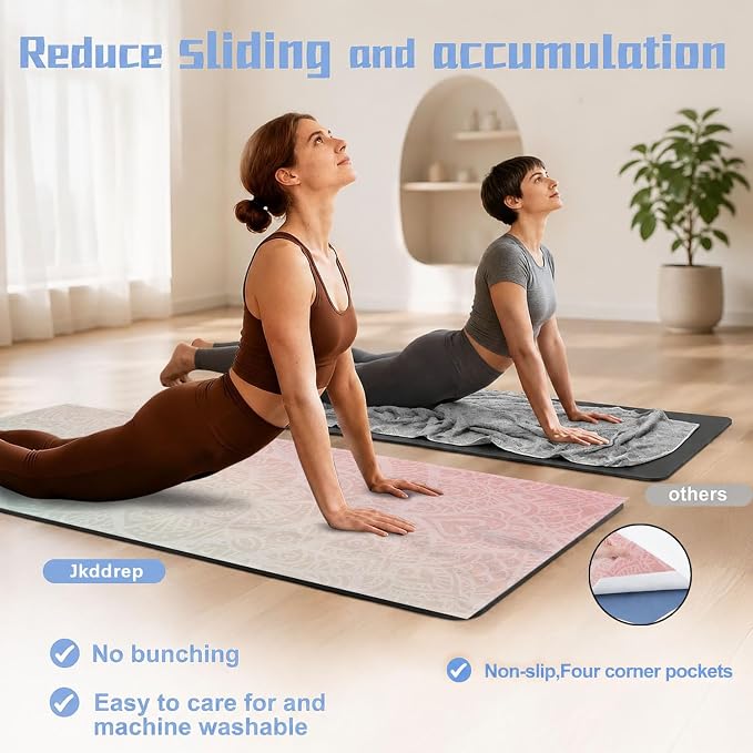 Yoga Mat Towel, Hot Yoga Non Slip with 4 Corner Pockets, 70 x 26 in | Soft Absorbent Microfiber With Four Corner Pockets, Fits Over Yoga Mats For Hot Yoga, Pilates, Gym, And Travel