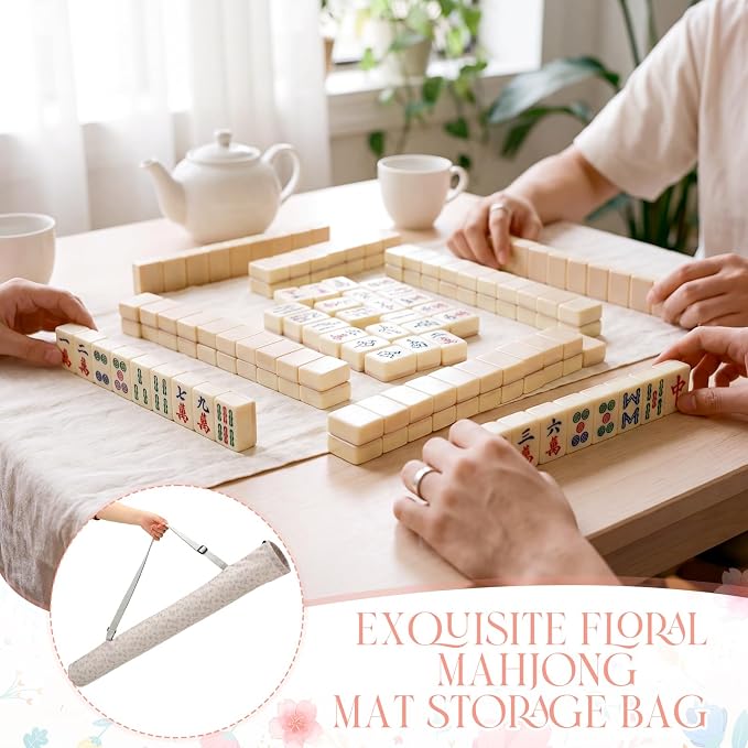 Shinylin 35 Inch Mahjong Mat Carrying Bag with Strap, Printed Drawstring Mahjong Holder Bag Outdoor Travel Canvas Storage for Board Games, Yoga Mats, Tripod