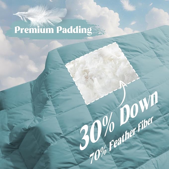 puredown® Soft Feather Down Blanket Lightweight Packable Down & Feather Fill Blanket for Indoor and Outdoor Use, Queen Size Blankets, 88"X90", Sea Blue