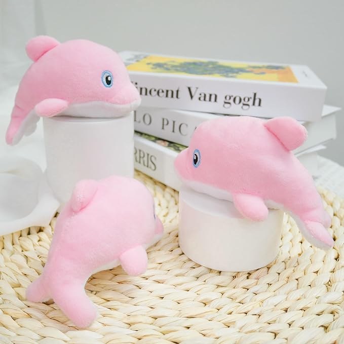 Dog Hide and Seek Toys Puppy Chew Squeaky Toys Plush Mushroom&Bamboo&Shell Hideout Stuffing with Squeakers Animals (3Pcs Squeaky Dolphin Pink)