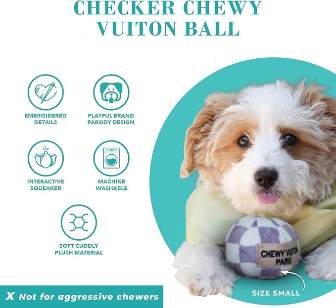 Haute Diggity Dog Chewy Vuiton Ball Plush Dog Toy, Designer Parody Toy