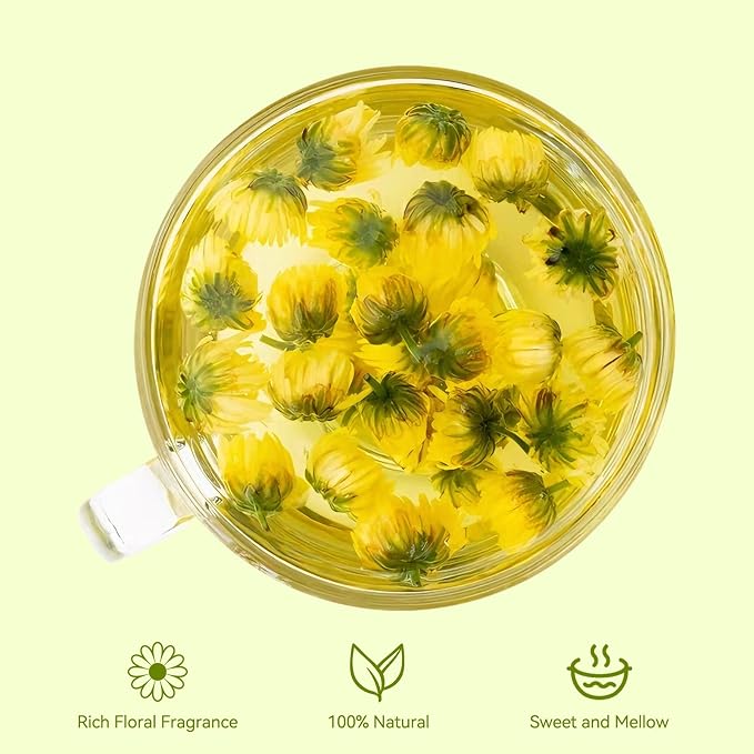 Chrysanthemum Tea, Chinese Chrysanthemum Herbal Flower Tea Loose Leaves, Dried Chrysanthemum Flower with Floral Freshness and Natural Sweetness, Non-GMO, Gluten Free, Caffeine-Free 7.76 Oz