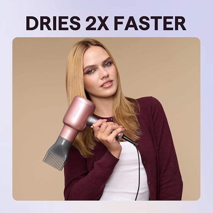 Wavytalk Hair Dryer with Diffuser, Blown Away Ionic Blow Dryer for Curly Hair with Comb, 1875W Fast Drying Hair Dryer with Ceramic Technology, 3 Attachments for All Hair Types, Light and Quiet, Pink