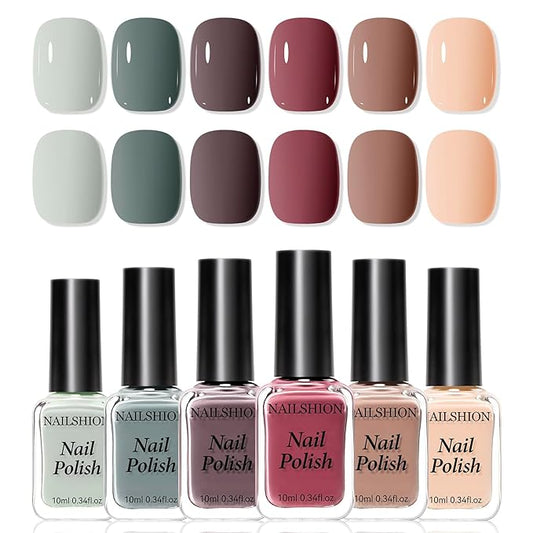 Nude Grays Nail Polish Set, Non Gel, 6 Colors Nude Pink Brown Red Dusty Rose Nail Polishes Neutral Color for All Seasons, Fast Air Dry Nail Art DIY at Home Manicure Gift for Women Girls
