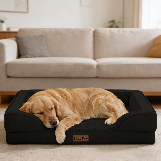 Waterproof Orthopedic Dog Bed for Medium Dogs, 35x22in, Black | Orthopedic Foam Eases Joint Pressure, Bolsters Supports Head And Neck, Washable Pet Beds, Removable Cover, Non-Slip Bottom