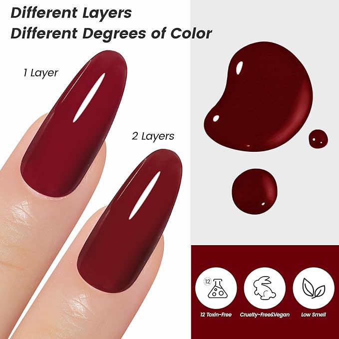YTD Likomey Dark Cherry Red Gel Nail Polish,15ml Salon Home DIY Manicure and Pedicure Deep Burgundy Fall Winter Soak Off UV Color Varnish,CS413