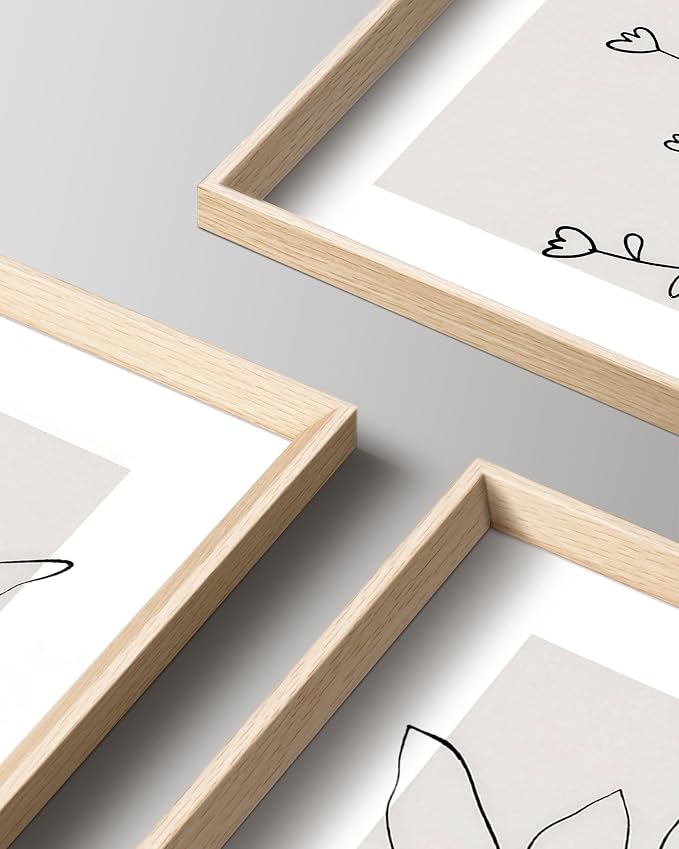 HesenDot Minimalist Botanical Framed Wall Art, Line Drawing Canvas Prints | 12x16IN Set of 3, High Framed Design Prints, Neutral Plant Artwork Wall Decor for Living Room Bedroom Bathroom Office