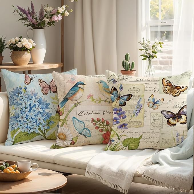 wyooxoo Spring Pillow Covers 18x18 Set of 4 Farmhouse Pillow Covers Outdoor Decorative Throw Cushion Case for Sofa Couch Living Room