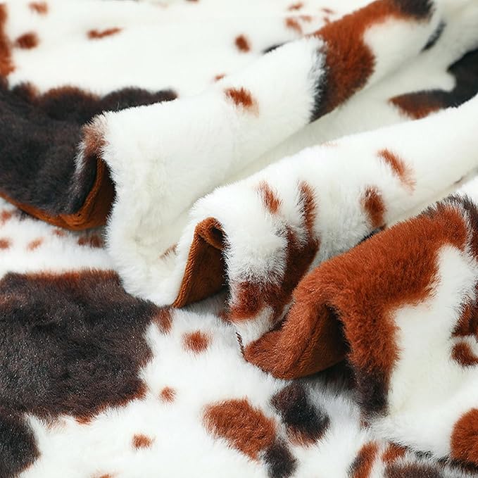 Brown Cow Faux Fur Throw Blanket 50''x60'', 480 GSM Double Sided Outdoor Lap Throw, Soft Cozy Warm Blanket for Bed Couch Sofa Office, Camping Shaggy Plush Furry Travel Blankets for Women, Men