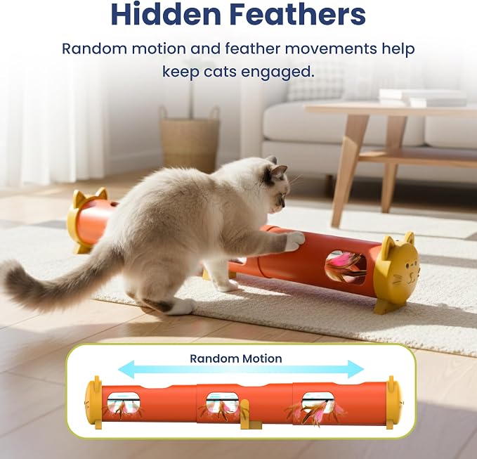 PAWSPIK Electric Feather Teaser Tube Cat Toy, Interactive Automatic Cat Toy | Smart Random Feather Play, Long Battery Life, Pet-Safe Materials, Indoor, Large