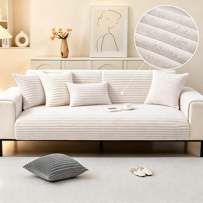 Waterproof Couch Cover for Dogs, Sofa Covers Washable & Non-Slip, Soft Dog Bed Blanket Protector for Sectional, Loveseat, Living Room Furniture (Creamy White, 35.43"x 62.99" 1 Pack)