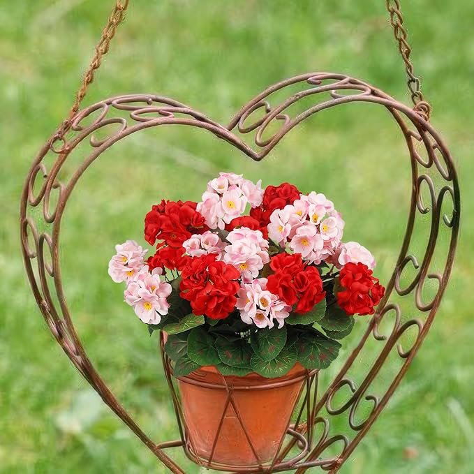 CISDUEO 4 Pcs Artificial Geranium Outdoors Silk Flowers Outside Red Pink | UV Resistant Fake Geraniums Bush Faux Flowers for Planter Outdoor Decor Indoor Garden Patio Table Centerpiece