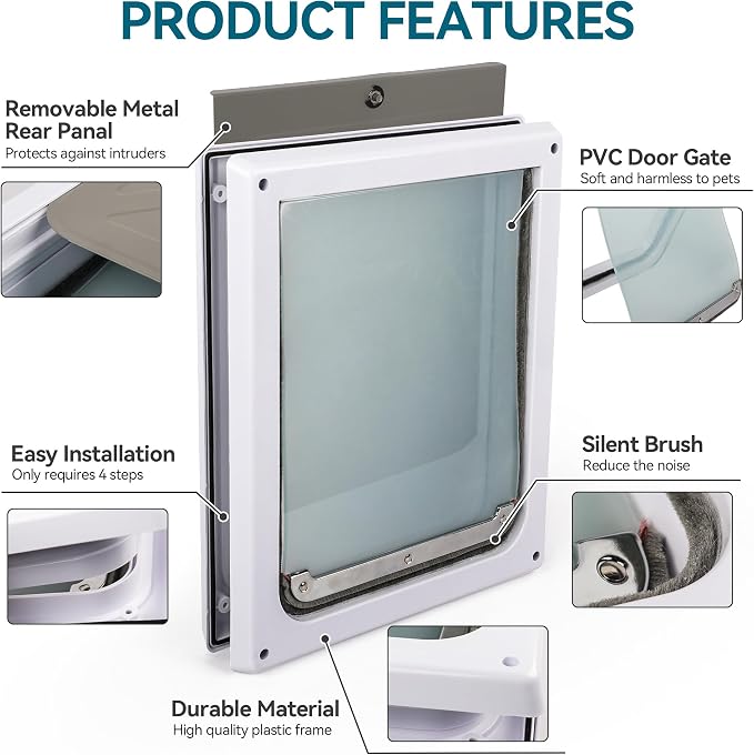 PAWISE 2 Way Dog Door, Lockable Dog Flap with Durable Metal Panel & Flexible Transparent Flap, Weatherproof & Easy Install Pet Door for Dogs, Quiet and Energy-Efficient Design Doggy Door (11.8"x12.2")