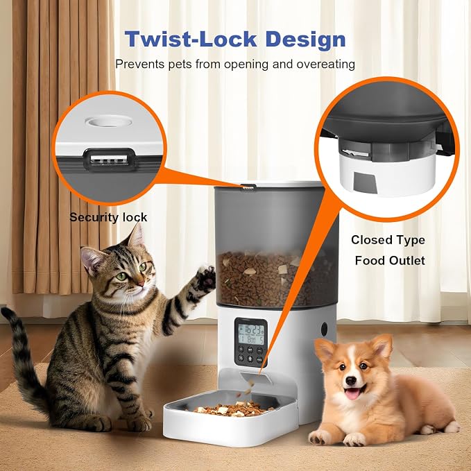 Automatic Cat Feeder, 6L Cat Food Dispenser with 10s Voice Recorder, Pet Feeder up to 8 Meals per Day, Timed Feeder with Dry Food Sealed Ring (Jade White)