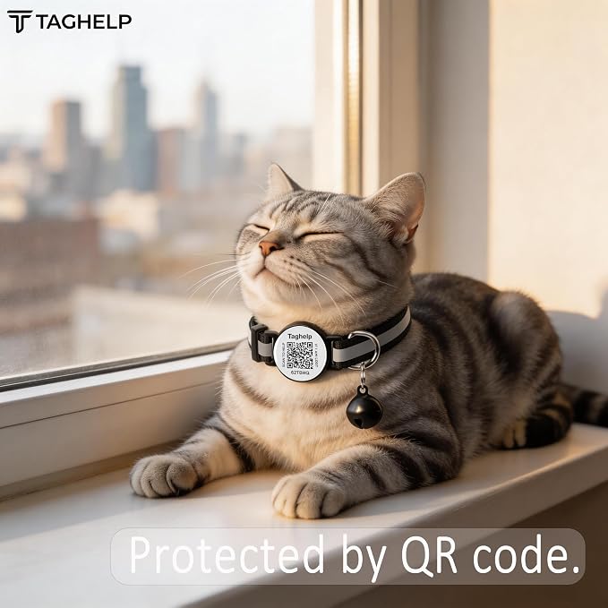 2 Pack Airtag Cat Collar, Breakaway Cat Airtag with Smart ID tag & QR Code Reflective (Reflective Strip & Paw Pattern - Black, Collar Only)