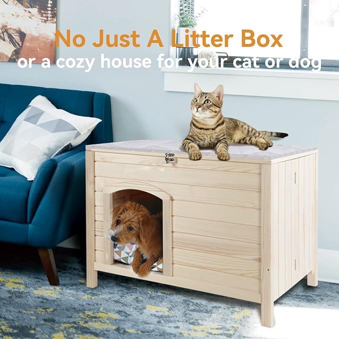 Petsfit Folding Litter Box Enclosure, No Tools Required for Assembly, Cat Litter Box Furniture Hidden, Fit Most of Litter Box, Dog House Cat House, 30" L×21" W×24.5" H
