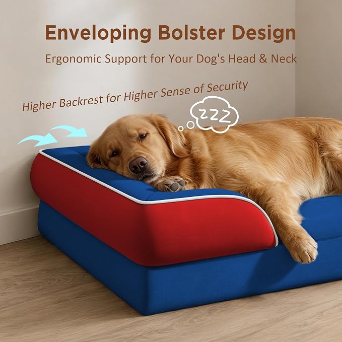Comfort Expression Orthopedic Dog Beds for Large Sized Dog with Bolster | Waterproof Dog Couch Bed with Washable Cover & Non-Slip Bottom, Supportive Egg Crate Foam Large Pet Bed, 36x27 Inch