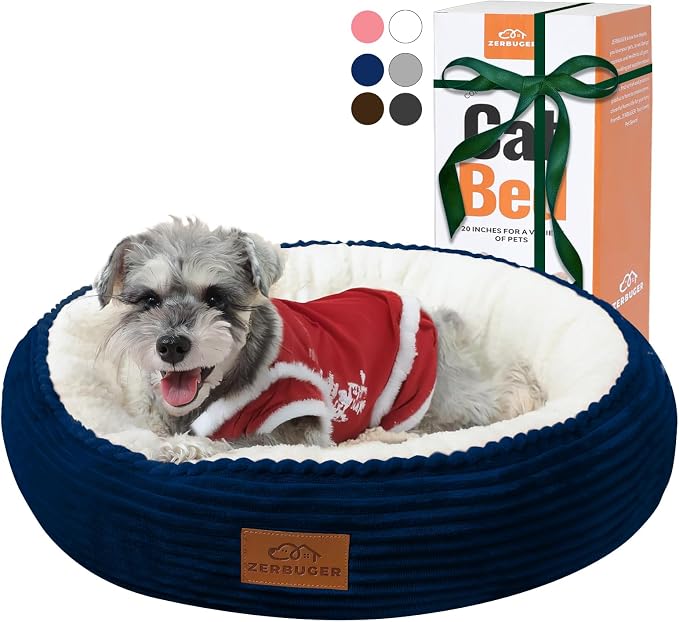 Zerbuger 23in Navy Blue Round Dog Bed Sofa for Dogs Cats, Machine Washable | for Small/Medium/Large Dogs Cats, Foam Pet Couch with Removable Mat Non-Slip Bottom, Pet Cuddler for Indoor/Outdoor/Car/Cage