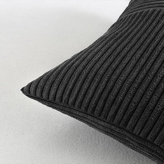 Fancy Homi Black Big Decorative Throw Pillow Covers 24x24 Inch for Living Room Couch Bed Sofa, Rustic Farmhouse Boho Home Decor, Soft Corss Corduroy Patchwork Accent Square Cushion Case 60x60 cm