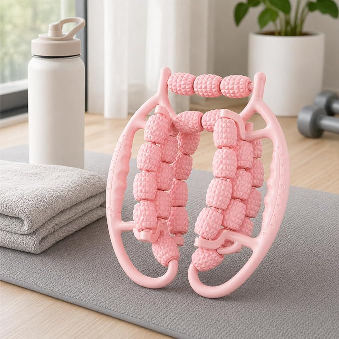 29-Wheel Leg Roller Massager, Manual Muscle Roller Tool for Calves, Thighs and Arms, Pink