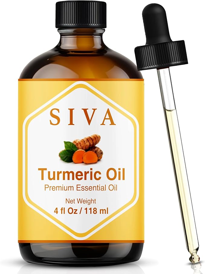 Siva Turmeric Essential Oil 4 Fl Oz – for Diffuser, Skin & Hair Care – Ideal for Massage & DIY Blends- with Dropper