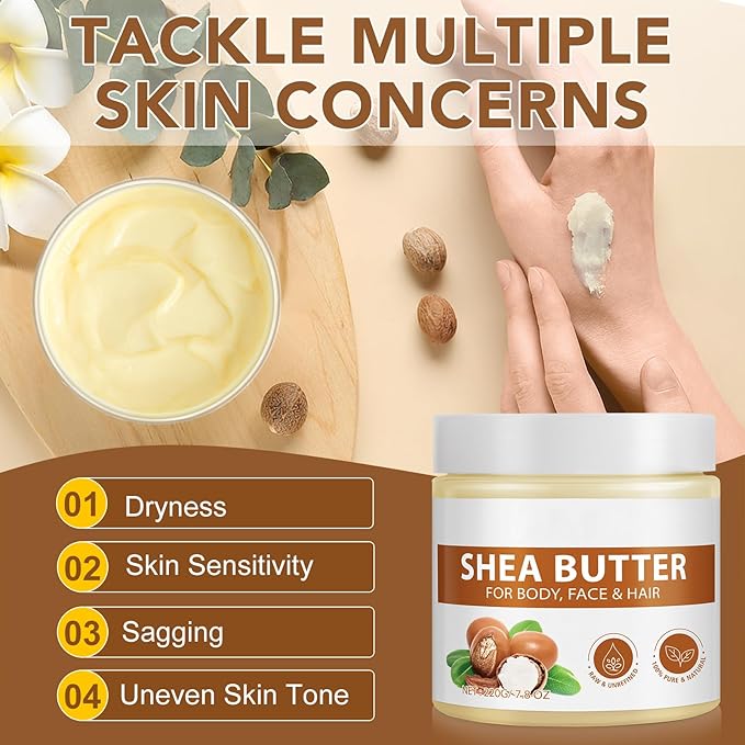 Shea Butter Raw, 2 Pack Shea Butter for Face & Body with Vitamin A,and F, Hand Cream, Long-Lasting Hydration & Deeply Moisturizing for Dry, Cracked Skin, SkinCare, Keeps Skin Healthy