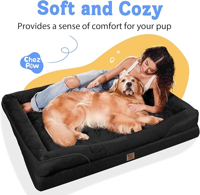 Orthopedic Waterproof Dog Bed for Medium and Large Dogs | Egg Crate Foam, 4-Sided Bolster Support, Waterproof Liner, Non-Slip Bottom, Removable Bolster Cover, 36 x 27 Inch