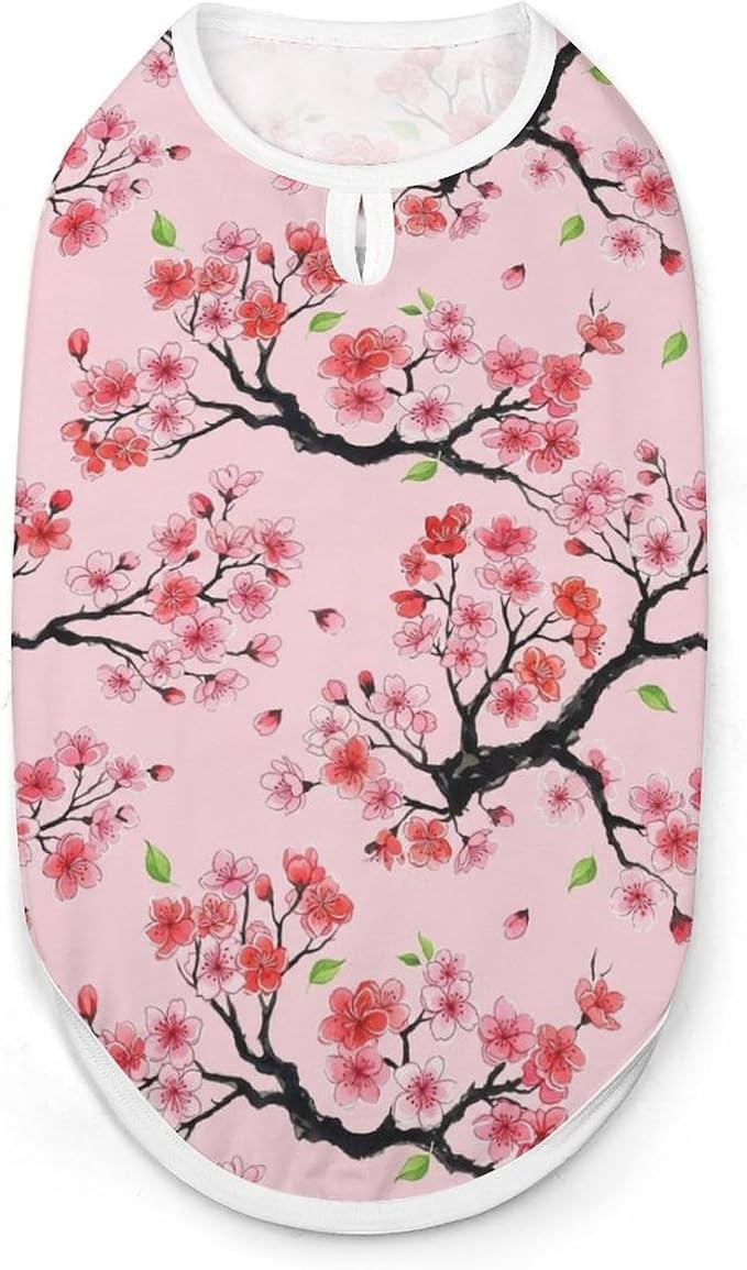 Cat Shirt Dog Cute Clothes Breathable Beach Seaside Puppy Shirt Sweatshirt Floral Pink Japanese Cherry Flowers Blossom