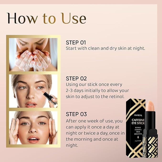 Caffeine Under Eye Balm Stick (2 Pack) – Hydrating Eye Brightener for Dark Circles & Puffiness, Anti-Wrinkle Korean Skincare with Retinol, Cooling Eye Cream Stick for Eyes, Face & Under-Eye Bags