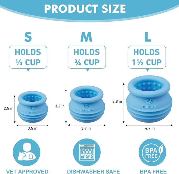 Treat Dispensing Dog Toy, Long-Lasting Interactive Puzzle Toys for Dogs, Stuffable Dog Enrichment Frozen Lick Treat Toy for Boredom, BPA Free Silicone Fetch Catch Chew Toy (Light Blue,M)