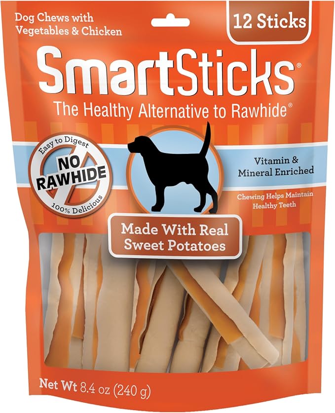 SmartBones SmartSticks Rawhide-Free Dog Treat, Real Sweet Potato, 12 Count | With Real Sweet Potatoes & Chicken, Easy To Digest Chew, Vitamin & Mineral Enriched, Supports Dental Health, For Small Dogs