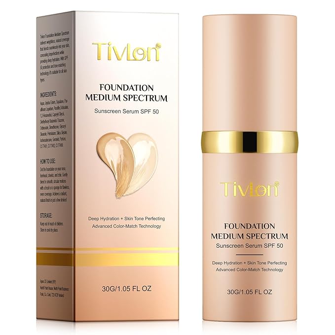 Foundation 4 in 1 - Medium Spectrum with SPF 50+, Anti-Aging, Concealer, Sun Protection, Hydrating Color Changing Foundation Makeup Liquid - Longwearing & Waterproof for Sport, Dancing (1PC, 30ml)