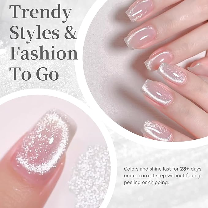 Born Pretty Cat Magnetic Eye Gel Nail Polish,15ML Water Light Silver Magnetic Gel Polish Silver White Jelly Glass Crystal Nail Polish Glitter Shimmer Auroras Gels Nail