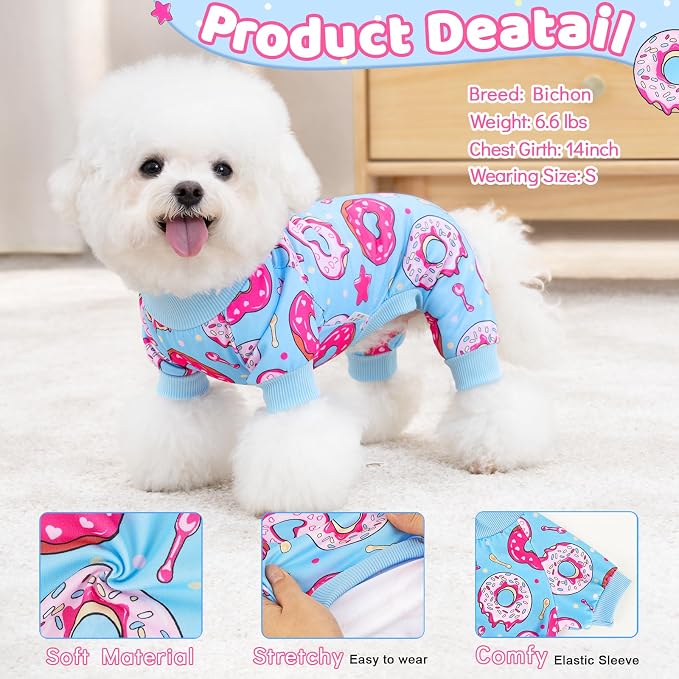 XPUDAC 4 Pieces Dog Pajamas Soft Strechy Puppy Onesies Pet Clothes for Medium Large Dogs Boy Girl Cat Pet Outfit, 153-3XL