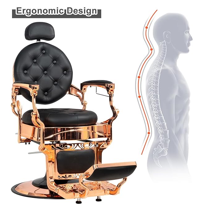 Winado Heavy Duty Vintage Recline Barber Chair Hydraulic with Headrest, Supports up to 700lbs & 360° Rotatable, Professional Salon Beauty Spa Shampoo Equipment (Rose Gold - Button Style)