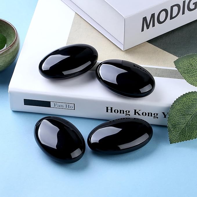DUQGUHO Obsidian Stone Crystal 2.4'' Black Palm Stone Natural Healing Crystal Gemstone Worry Stone Energy Balancing Polished Stones Blessing Gifts Boho Pocket Stone 1PCS
