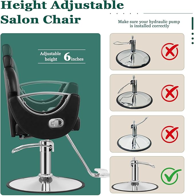 Black Reclining Salon Chair for Hair Stylist, Heavy Duty Hydraulic Pump Barber Hair Chairs, 360 Swivel Styling Chairs for Home Barbershop Beauty Spa Equipment