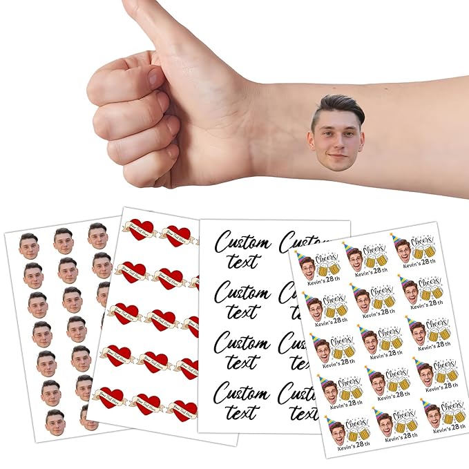 Ubmpj Custom Temporary Tattoos Personalized Temporary Tattoos with Photo Face Name Text for Graduation Bachelorette Birthday Party Wedding Bride Groom